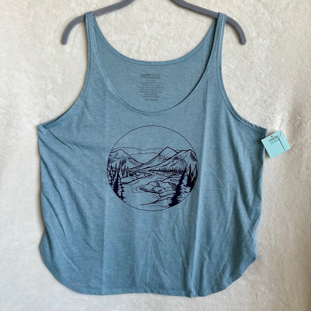 NWT Counter Couture Blue Mountains‎ Graphic Scoop Neck Tank Top XXLarge